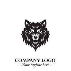 Fierce Head of Wolf Logo Symbol in Black on White Background with Bold Minimalist Modern Design