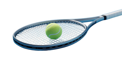 Tennis Equipment: A close-up view of a tennis racket and ball, isolated, capturing the essence of the game and evoking a sense of athletic preparation and energy.
