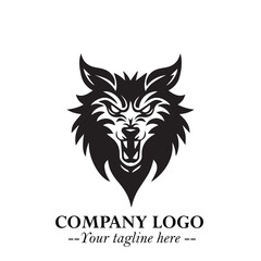 Fierce Head of Wolf Logo Symbol in Black on White Background with Bold Minimalist Modern Design