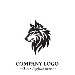 Fierce Head of Wolf Logo Symbol in Black on White Background with Bold Minimalist Modern Design