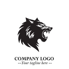Fierce Head of Wolf Logo Symbol in Black on White Background with Bold Minimalist Modern Design