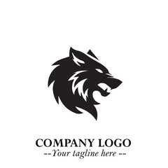 Fierce Head of Wolf Logo Symbol in Black on White Background with Bold Minimalist Modern Design