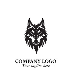 Fierce Head of Wolf Logo Symbol in Black on White Background with Bold Minimalist Modern Design