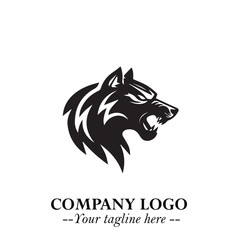 Fierce Head of Wolf Logo Symbol in Black on White Background with Bold Minimalist Modern Design