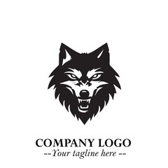 Fierce Head of Wolf Logo Symbol in Black on White Background with Bold Minimalist Modern Design