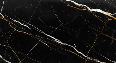 Luxurious black marble surface with gold and white intertwined streaks