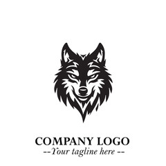Fierce Head of Wolf Logo Symbol in Black on White Background with Bold Minimalist Modern Design
