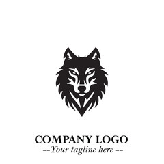 Fierce Head of Wolf Logo Symbol in Black on White Background with Bold Minimalist Modern Design