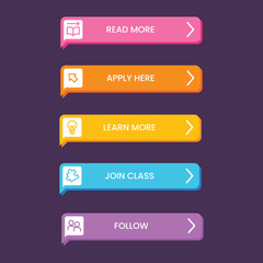 Vibrant and Modern Call-to-Action Buttons for Web Design and User Interface Elements, Featuring Diverse Icons for Engaging Online Interactions
