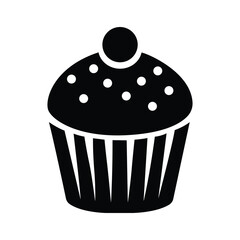 Simple black cupcake icon fresh design minimalist dessert symbol for sweet food celebration baking treats