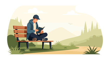 A Person Reads a Book Outdoors, A Peaceful Scene, Enjoying Serenity And Nature's Embrace