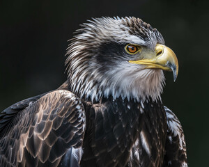 Obraz premium Majestic bald eagle portrait with piercing gaze and sharp beak, perfect for wildlife and nature projects