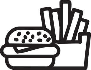 Vector of Fast Food Items Editable Outline: Burger, and Fries (Chips)