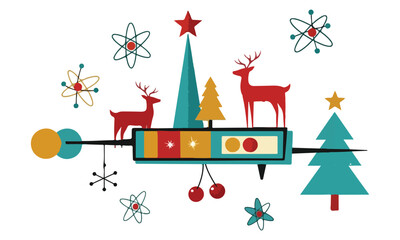 Fototapeta premium Christmas Illustration Vector collection featuring festive reindeer, trees, ornaments, and holiday scenes. Perfect for seasonal cards, posters, winter decorations, and cozy holiday design projects.