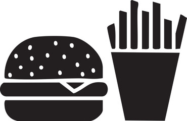 Vector of Fast Food Items Editable Silhouette: Burger, and Fries(Chips)