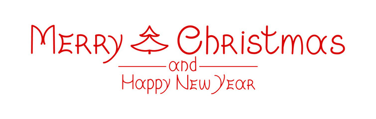 Merry Christmas and Happy New Year handwritten lettering phrase isolated.