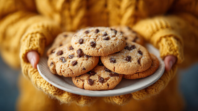 Warm Chocolate Chip Cookies Served on a Plate in Cozy Setting