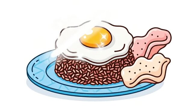 Animated Nasi Goreng with Fried Egg and Crackers on a Plate
