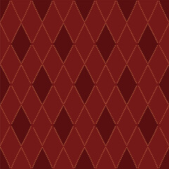 Repeating Dashed Diamond Motif , Symmetrical Red and Burgundy Abstract Pattern Ideal for Digital Prints, Wrapping Paper, or Interior Decor. Quilted Geometric Textile Design for Wallpaper, Fabric.