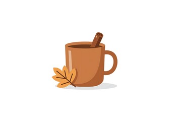 Cozy Autumn Drink Mug with Cinnamon Stick and Fall Leaf Illustration