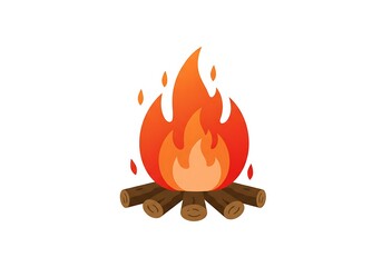 Stylized campfire icon with logs and bright orange flames