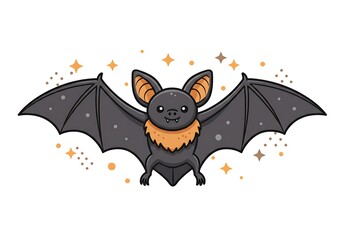 Cute Flying Cartoon Bat with Sparkles Vector Illustration