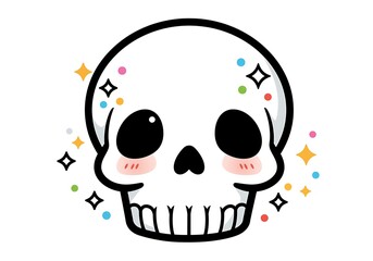 Cute Kawaii Skull Illustration with Sparkles and Blushed Cheeks