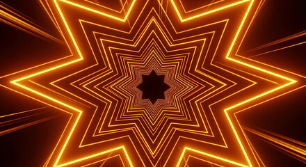 tunnel of glowing heptagonal starlights in shades of orange and red, symbolizing passion, infinite energy, and a journey through a fiery vortex