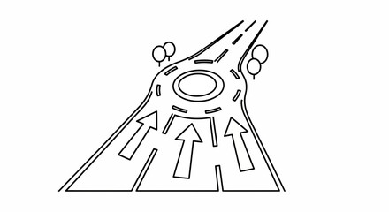 Abstract Illustration Of A Road Roundabout Featuring Arrows and Trees  Minimalist Design Style