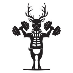 Strong Reindeer Working Out with Dumbbells - Christmas Fitness Vector
