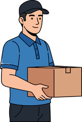 Delivery man holding a cardboard box concept of shipping, courier service, and package delivery to customer
