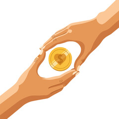 Two hands framing a golden coin, symbolizing wealth, investment, and financial security
