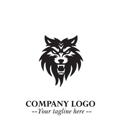 Fierce Head of Wolf Logo Symbol in Black on White Background with Bold Minimalist Modern Design