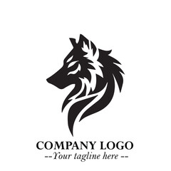 Fierce Head of Wolf Logo Symbol in Black on White Background with Bold Minimalist Modern Design