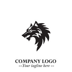 Fierce Head of Wolf Logo Symbol in Black on White Background with Bold Minimalist Modern Design