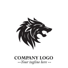 Fierce Head of Wolf Logo Symbol in Black on White Background with Bold Minimalist Modern Design