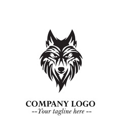 Fierce Head of Wolf Logo Symbol in Black on White Background with Bold Minimalist Modern Design