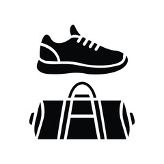 Modern silhouette icon set featuring a sports shoe and a gym bag for fitness and active lifestyles