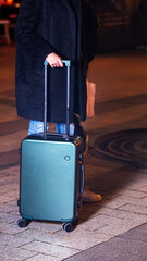 A collection of luggage on a city street.