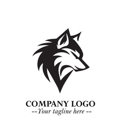 Fierce Head of Wolf Logo Symbol in Black on White Background with Bold Minimalist Modern Design