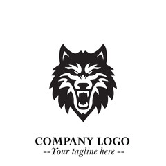 Fierce Head of Wolf Logo Symbol in Black on White Background with Bold Minimalist Modern Design
