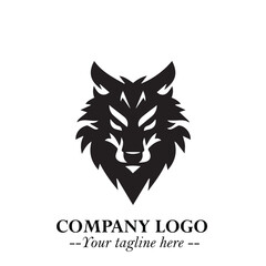 Fierce Head of Wolf Logo Symbol in Black on White Background with Bold Minimalist Modern Design