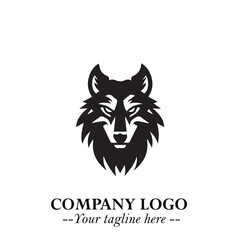Fierce Head of Wolf Logo Symbol in Black on White Background with Bold Minimalist Modern Design