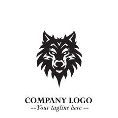 Fierce Head of Wolf Logo Symbol in Black on White Background with Bold Minimalist Modern Design