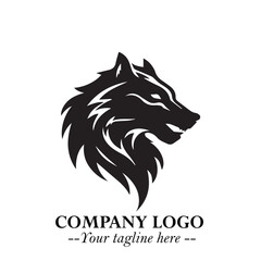 Fierce Head of Wolf Logo Symbol in Black on White Background with Bold Minimalist Modern Design