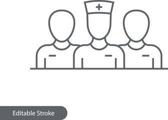 Medical Team Icon, Isolated Nurse Graphic, Editable Stroke