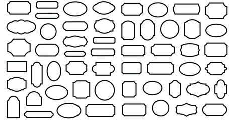 Collection of decorative outline geometric and oval frames and borders set, Various outlined frames and borders in different shapes and sizes, vector illustration