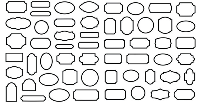 Collection of decorative outline geometric and oval frames and borders set, Various outlined frames and borders in different shapes and sizes, vector illustration