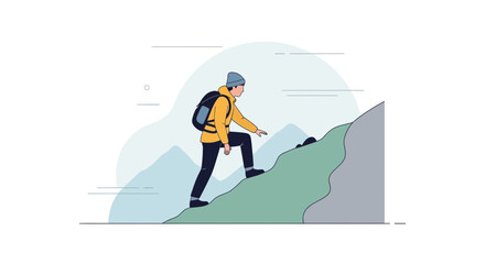 Adventurer Ascending A Mountain Slope With Panoramic Mountainous Backdrop Illustration