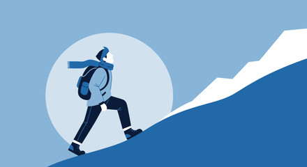 Adventurer Ascending A Snowy Mountain In The Pursuit Of Higher Altitude And Adventure